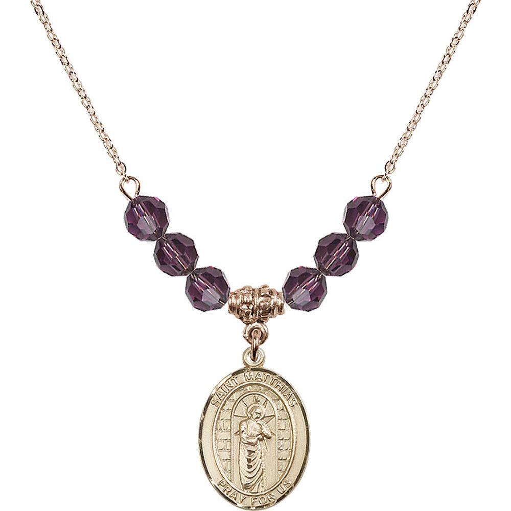 14kt Gold Filled Saint Matthias the Apostle Birthstone Necklace with Amethyst Beads - 8331
