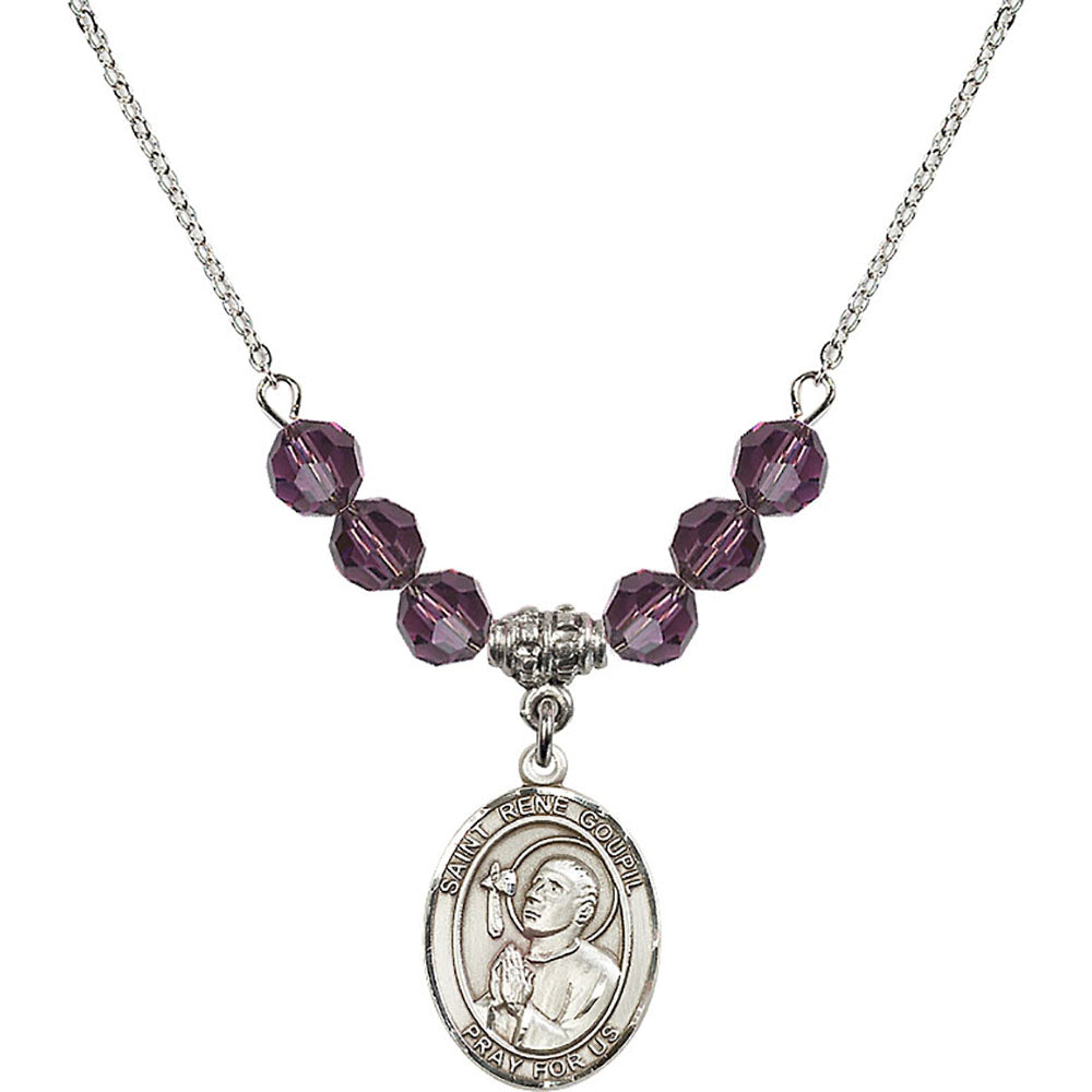 Sterling Silver Saint Rene Goupil Birthstone Necklace with Amethyst Beads - 8334