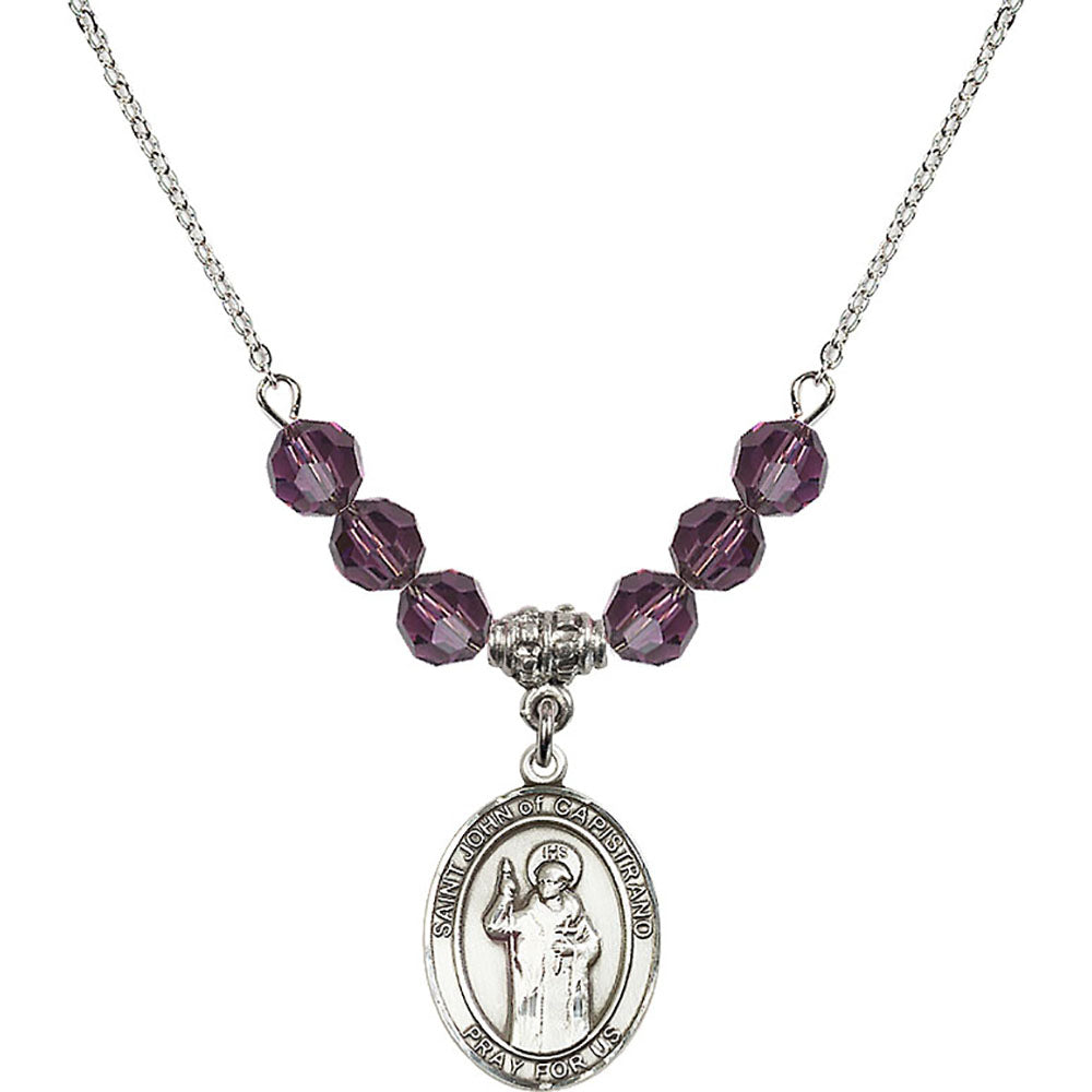 Sterling Silver Saint John of Capistrano Birthstone Necklace with Amethyst Beads - 8350
