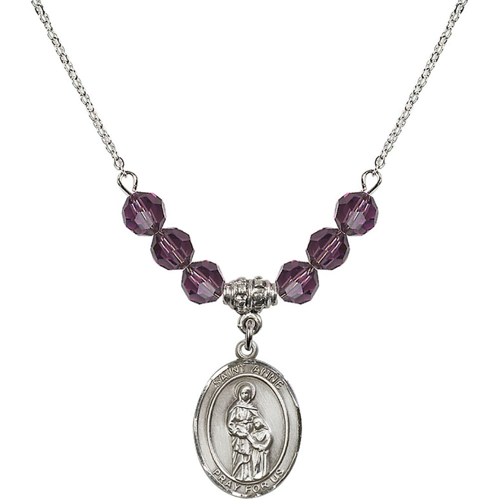 Sterling Silver Saint Anne Birthstone Necklace with Amethyst Beads - 8374