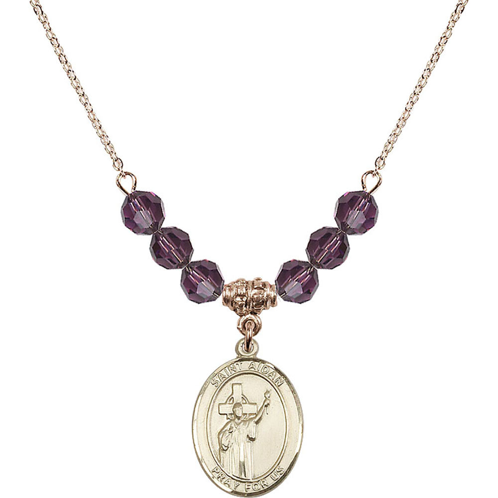 14kt Gold Filled Saint Aidan of Lindesfarne Birthstone Necklace with Amethyst Beads - 8381