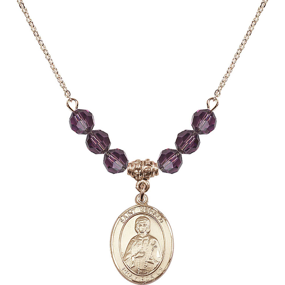 14kt Gold Filled Saint Gerald Birthstone Necklace with Amethyst Beads - 8404