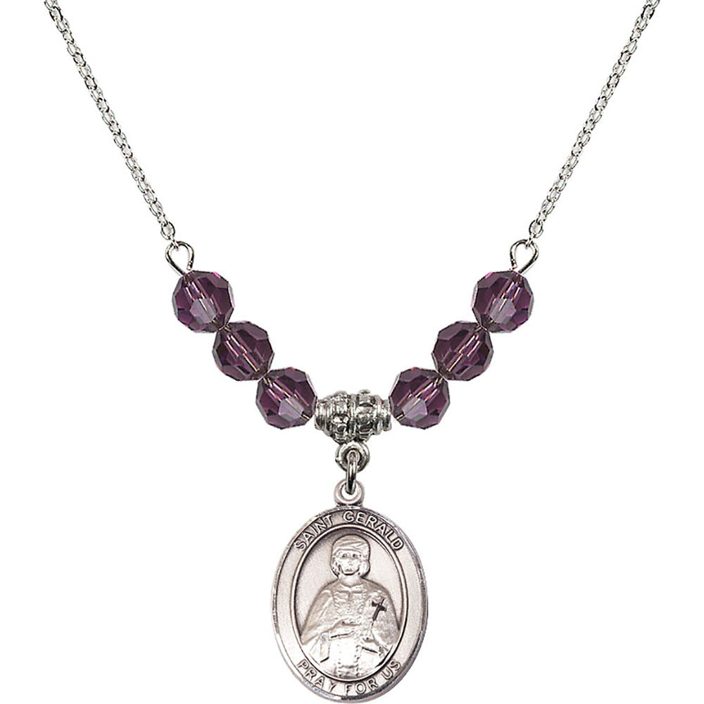 Sterling Silver Saint Gerald Birthstone Necklace with Amethyst Beads - 8404