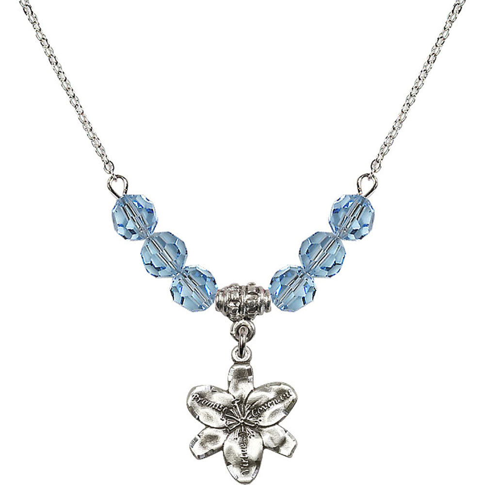 Sterling Silver Chastity Birthstone Necklace with Aqua Beads - 0088