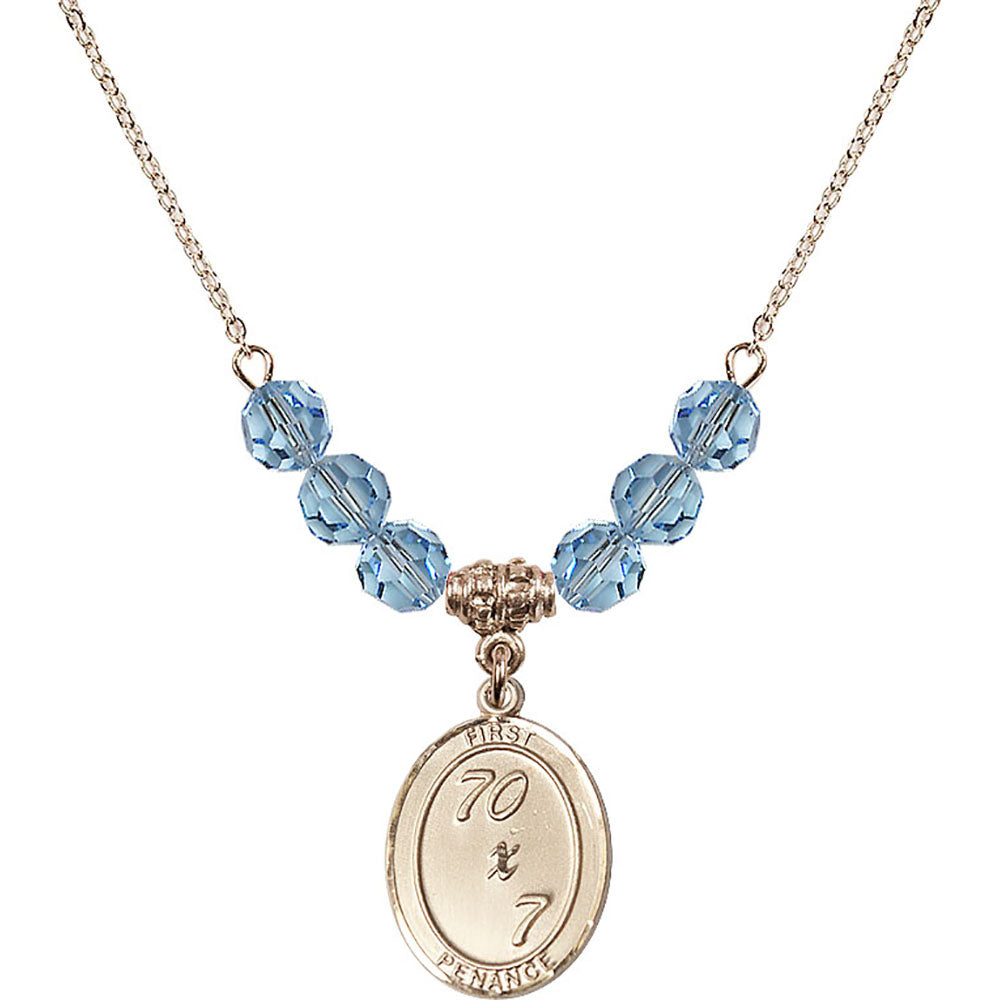14kt Gold Filled First Penance Birthstone Necklace with Aqua Beads - 0867