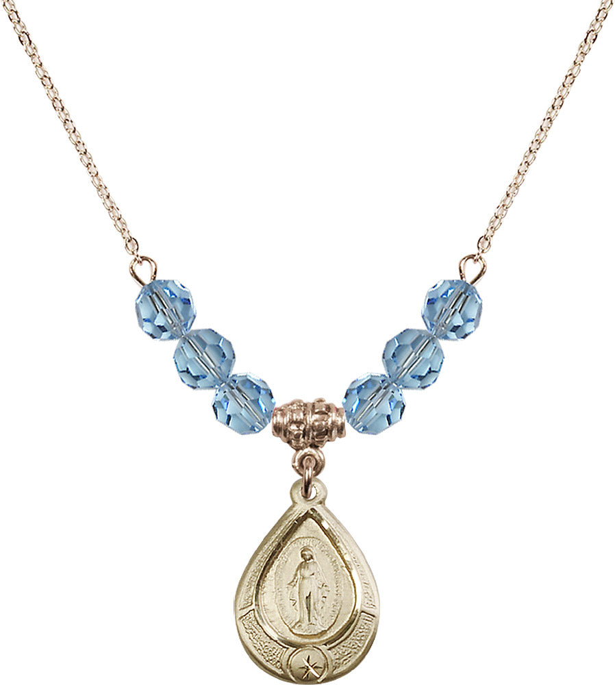 14kt Gold Filled Miraculous Birthstone Necklace with Aqua Beads - 4144