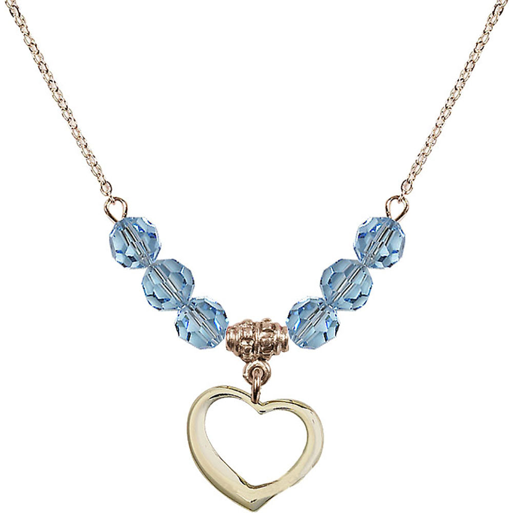14kt Gold Filled Heart Birthstone Necklace with Aqua Beads - 4208