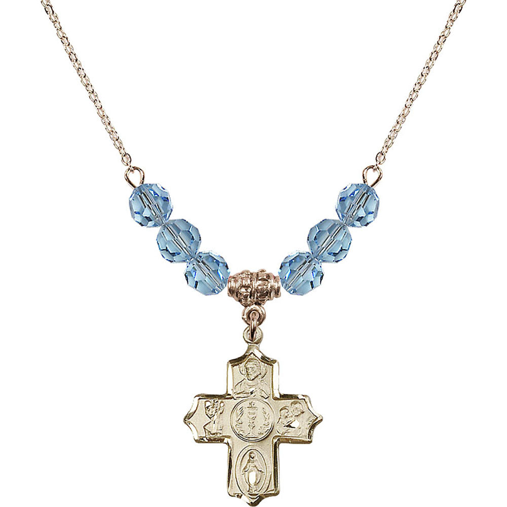 14kt Gold Filled 4-Way Birthstone Necklace with Aqua Beads - 4256