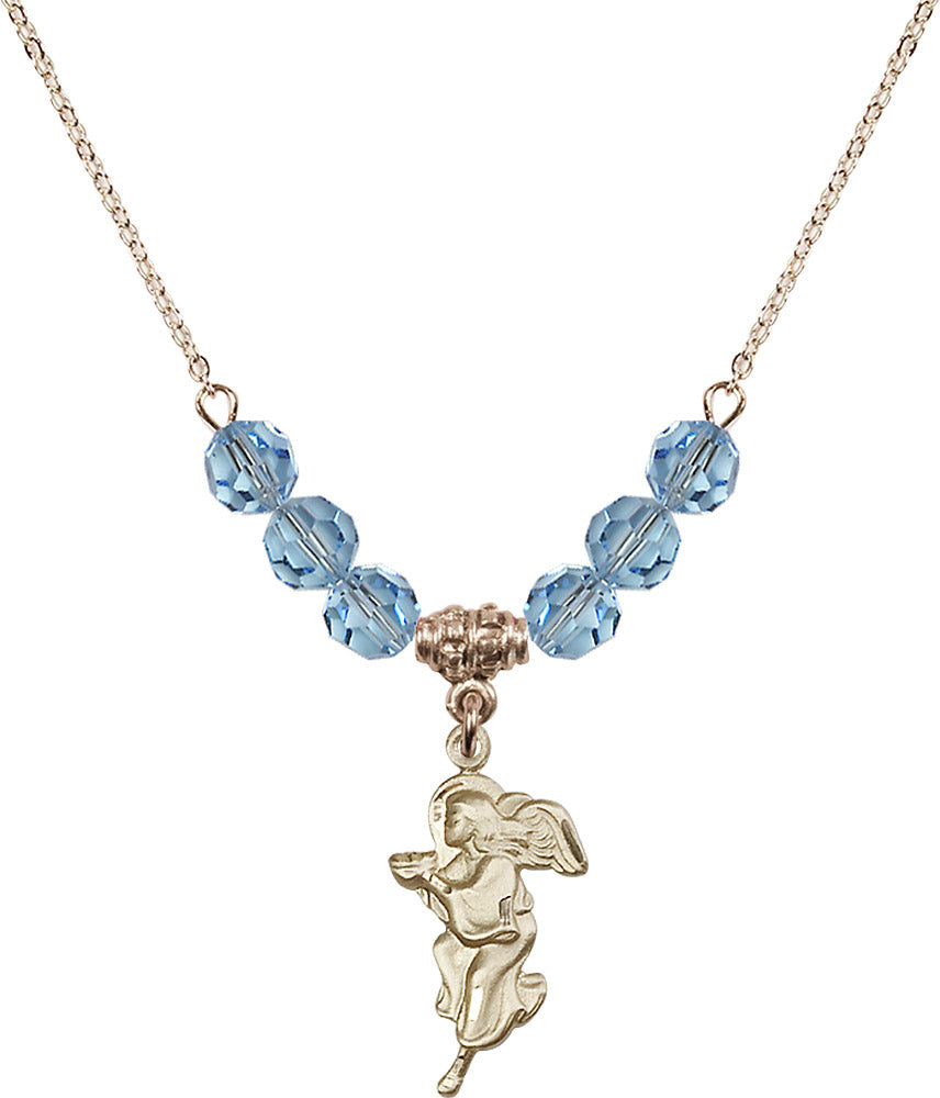 14kt Gold Filled Guardian Angel Birthstone Necklace with Aqua Beads - 4260