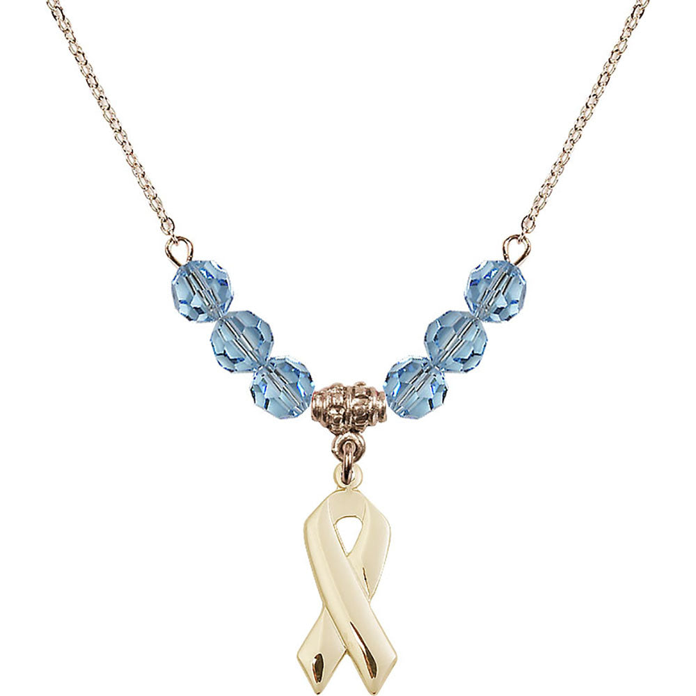 14kt Gold Filled Cancer Awareness Birthstone Necklace with Aqua Beads - 5150
