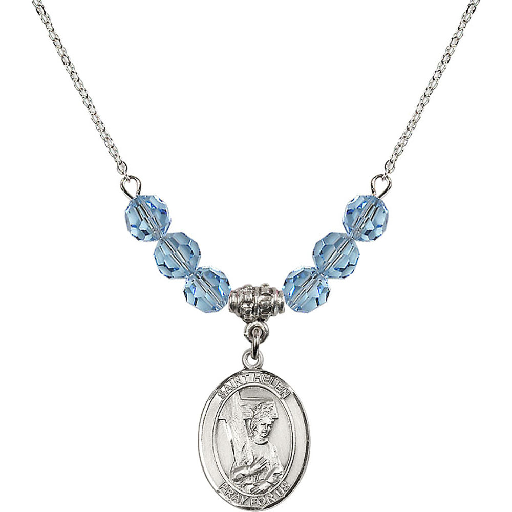 Sterling Silver Saint Helen Birthstone Necklace with Aqua Beads - 8043
