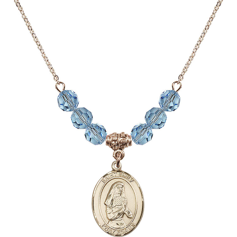 14kt Gold Filled Saint Emily de Vialar Birthstone Necklace with Aqua Beads - 8047