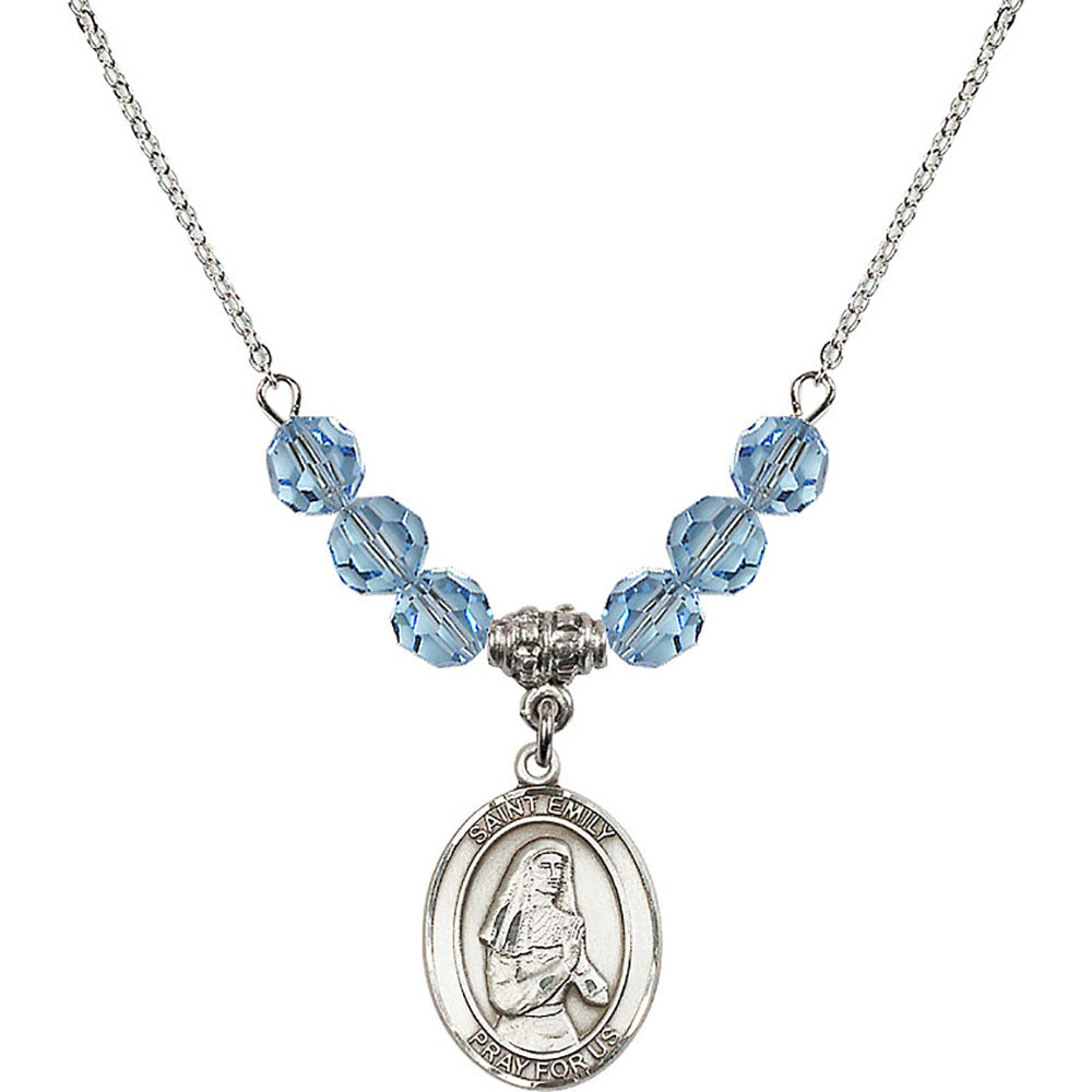 Sterling Silver Saint Emily de Vialar Birthstone Necklace with Aqua Beads - 8047
