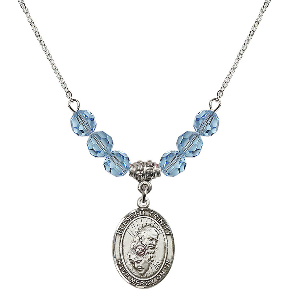 Sterling Silver Blessed Trinity Birthstone Necklace with Aqua Beads - 8249