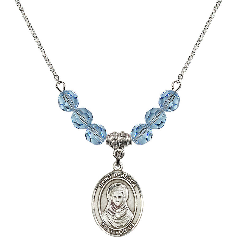 Sterling Silver Saint Rebecca Birthstone Necklace with Aqua Beads - 8252