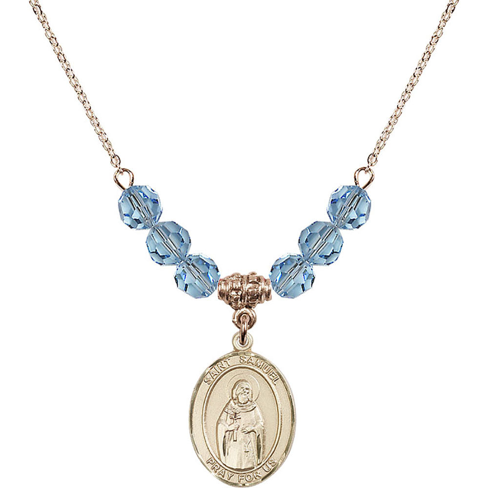 14kt Gold Filled Saint Samuel Birthstone Necklace with Aqua Beads - 8259