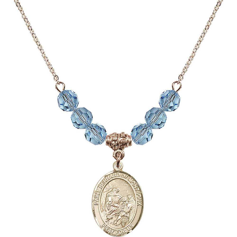 14kt Gold Filled Saint Bernard of Montjoux Birthstone Necklace with Aqua Beads - 8264