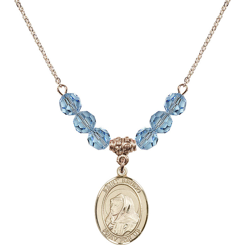 14kt Gold Filled Saint Bruno Birthstone Necklace with Aqua Beads - 8270