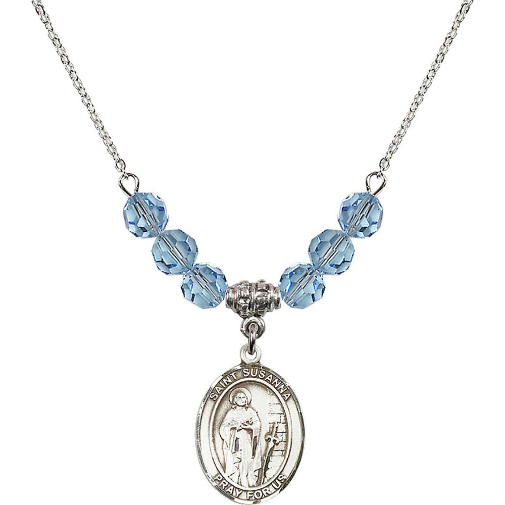 Sterling Silver Saint Susanna Birthstone Necklace with Aqua Beads - 8280