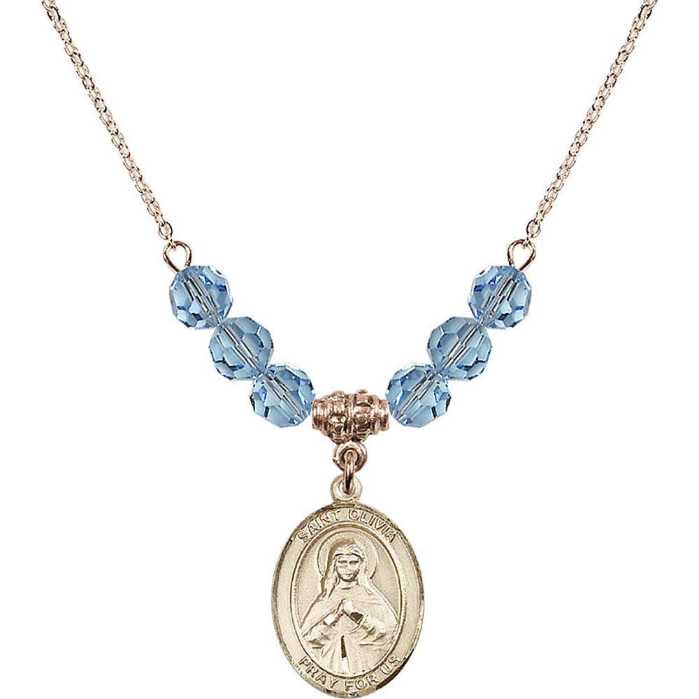 14kt Gold Filled Saint Olivia Birthstone Necklace with Aqua Beads - 8312