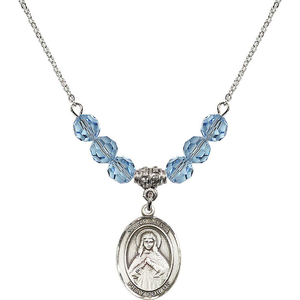 Sterling Silver Saint Olivia Birthstone Necklace with Aqua Beads - 8312