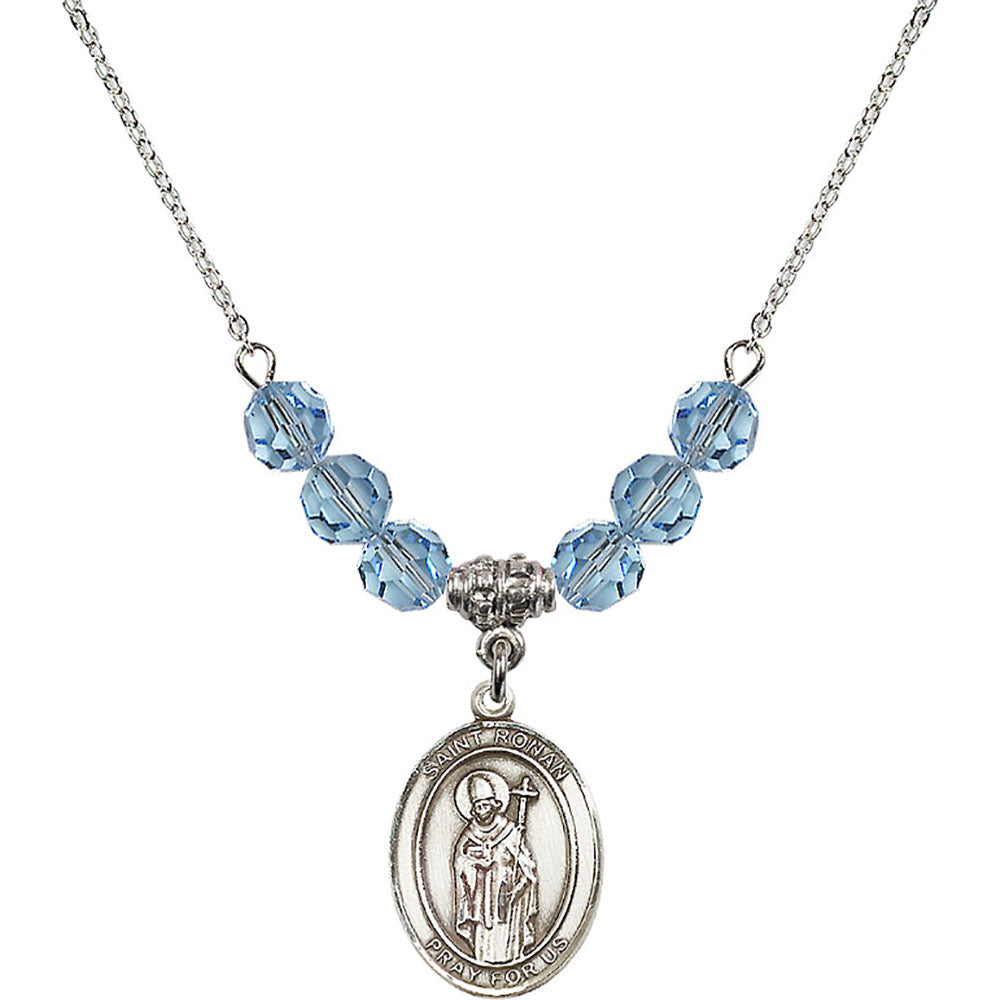 Sterling Silver Saint Ronan Birthstone Necklace with Aqua Beads - 8315