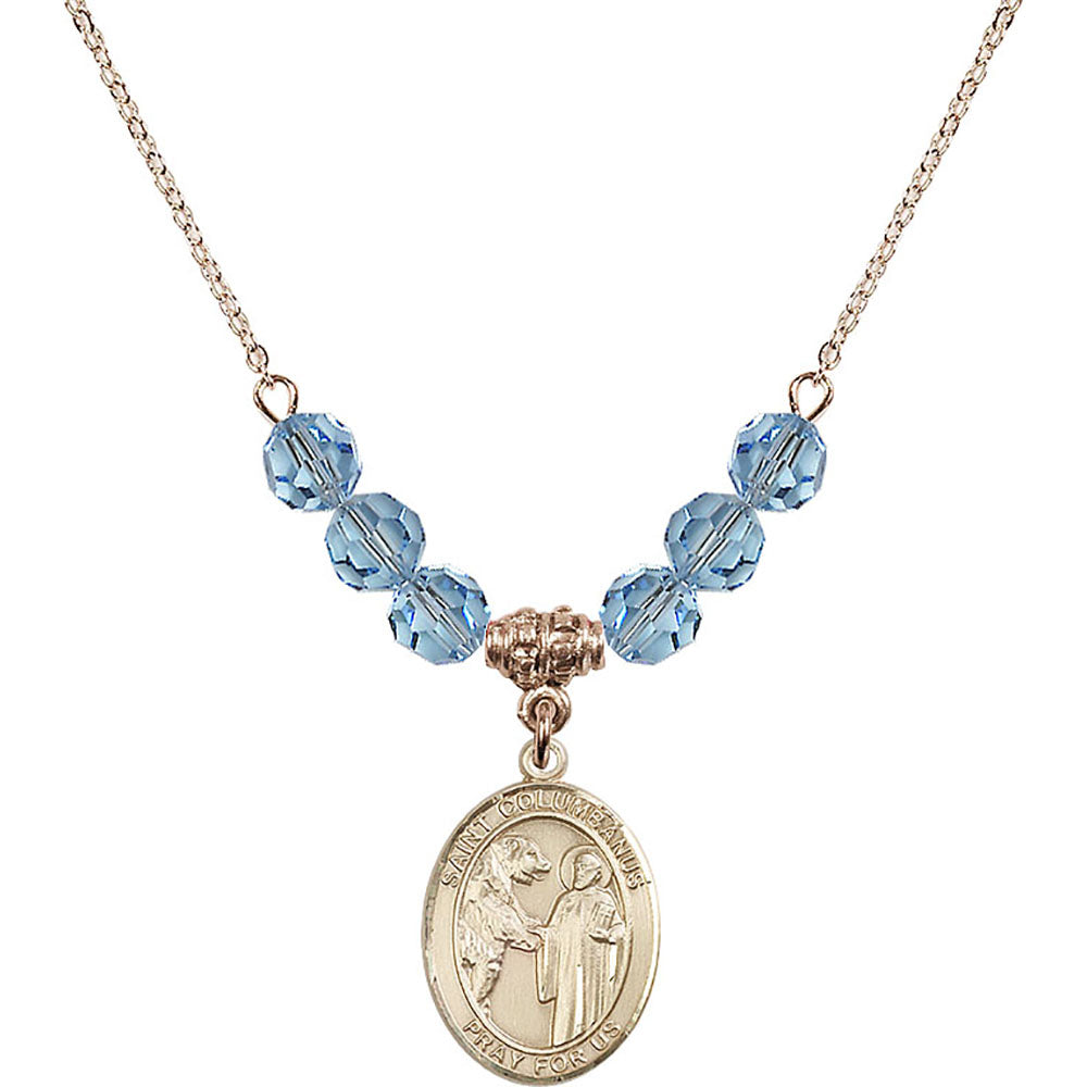 14kt Gold Filled Saint Columbanus Birthstone Necklace with Aqua Beads - 8321