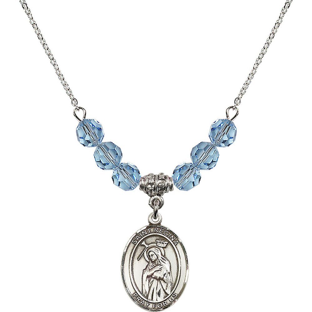 Sterling Silver Saint Regina Birthstone Necklace with Aqua Beads - 8335