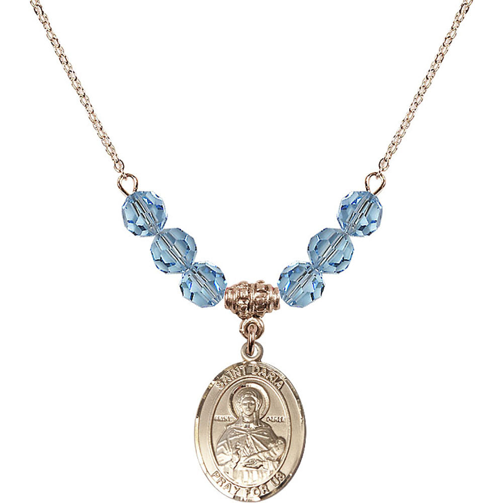 14kt Gold Filled Saint Daria Birthstone Necklace with Aqua Beads - 8396
