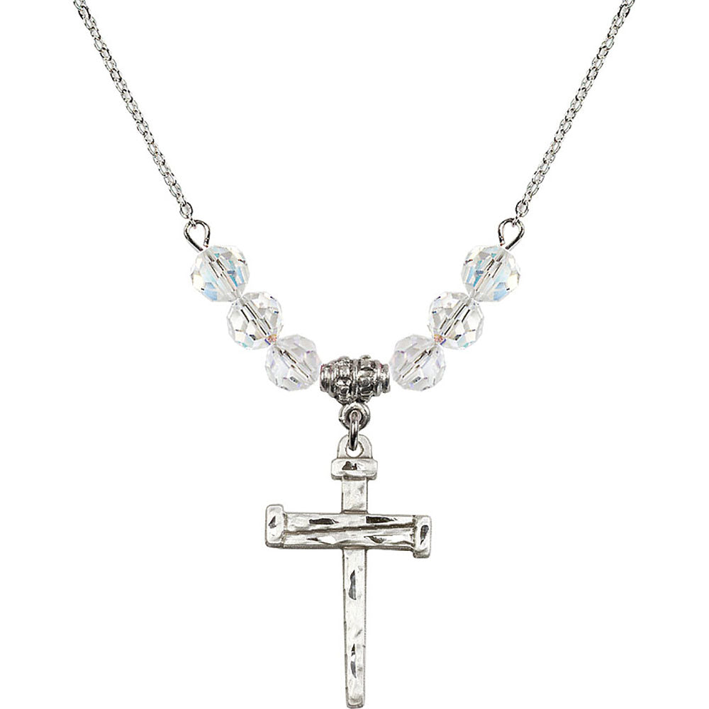 Sterling Silver Nail Cross Birthstone Necklace with Crystal Beads - 0013