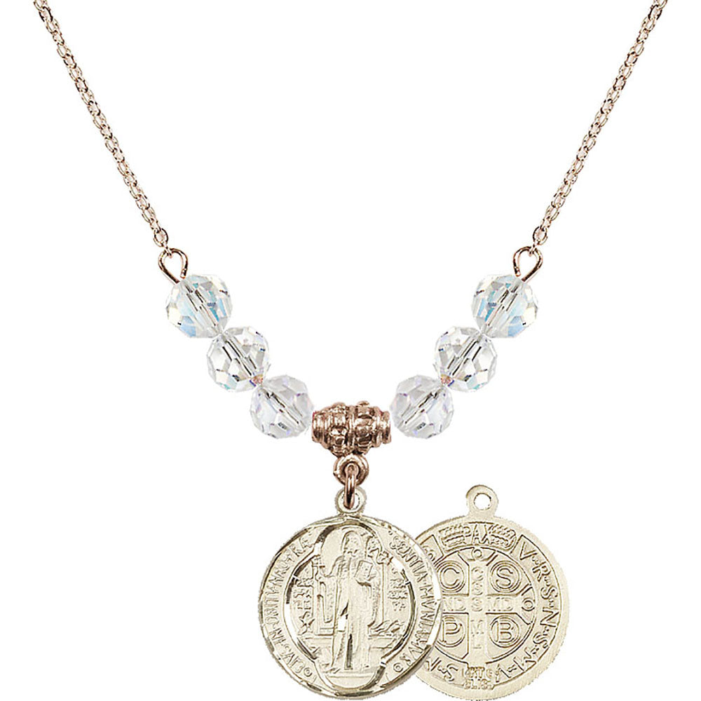 14kt Gold Filled Saint Benedict Birthstone Necklace with Crystal Beads - 0026