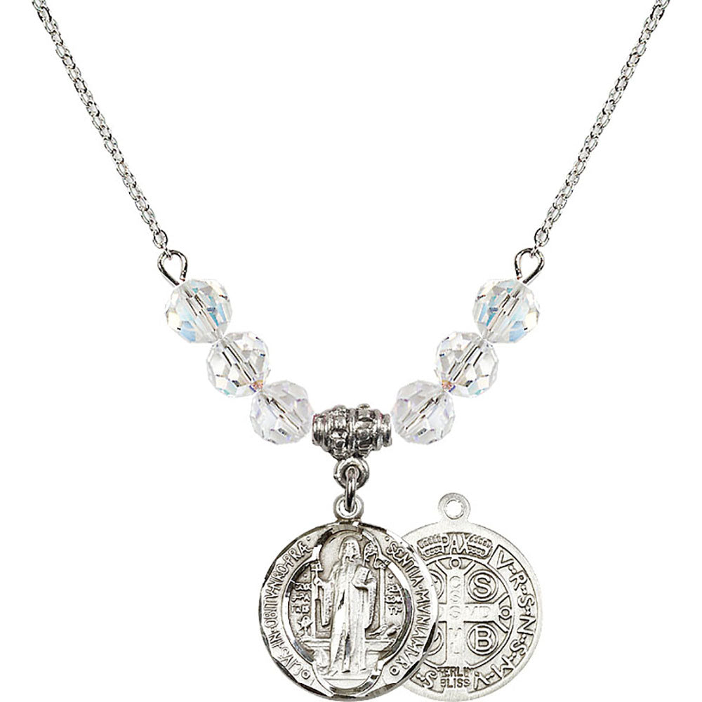 Sterling Silver Saint Benedict Birthstone Necklace with Crystal Beads - 0026