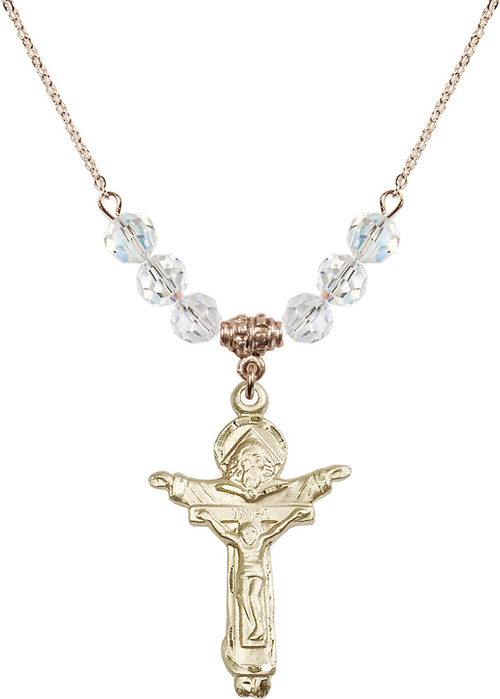 14kt Gold Filled Trinity Crucifix Birthstone Necklace with Crystal Beads - 0065