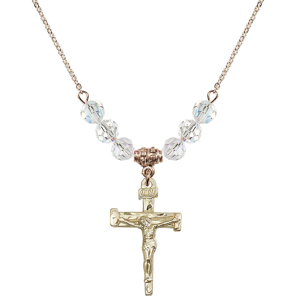14kt Gold Filled Nail Crucifix Birthstone Necklace with Crystal Beads - 0073
