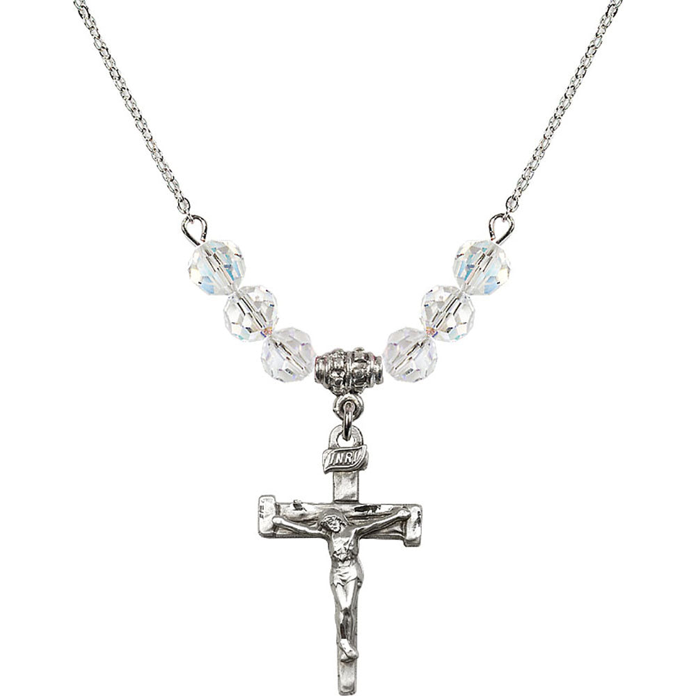 Sterling Silver Nail Crucifix Birthstone Necklace with Crystal Beads - 0073