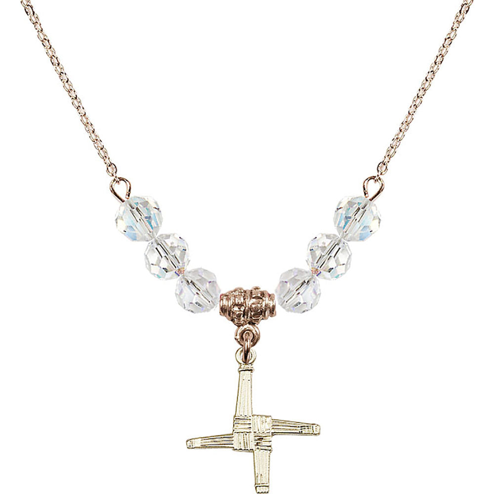 14kt Gold Filled Saint Brigid Cross Birthstone Necklace with Crystal Beads - 0290