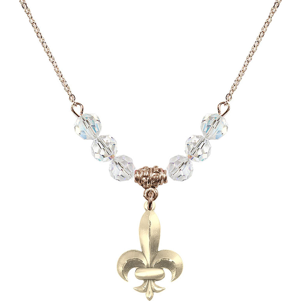 14kt Gold Filled Fleur de Lis Birthstone Necklace with Crystal Beads - 0294