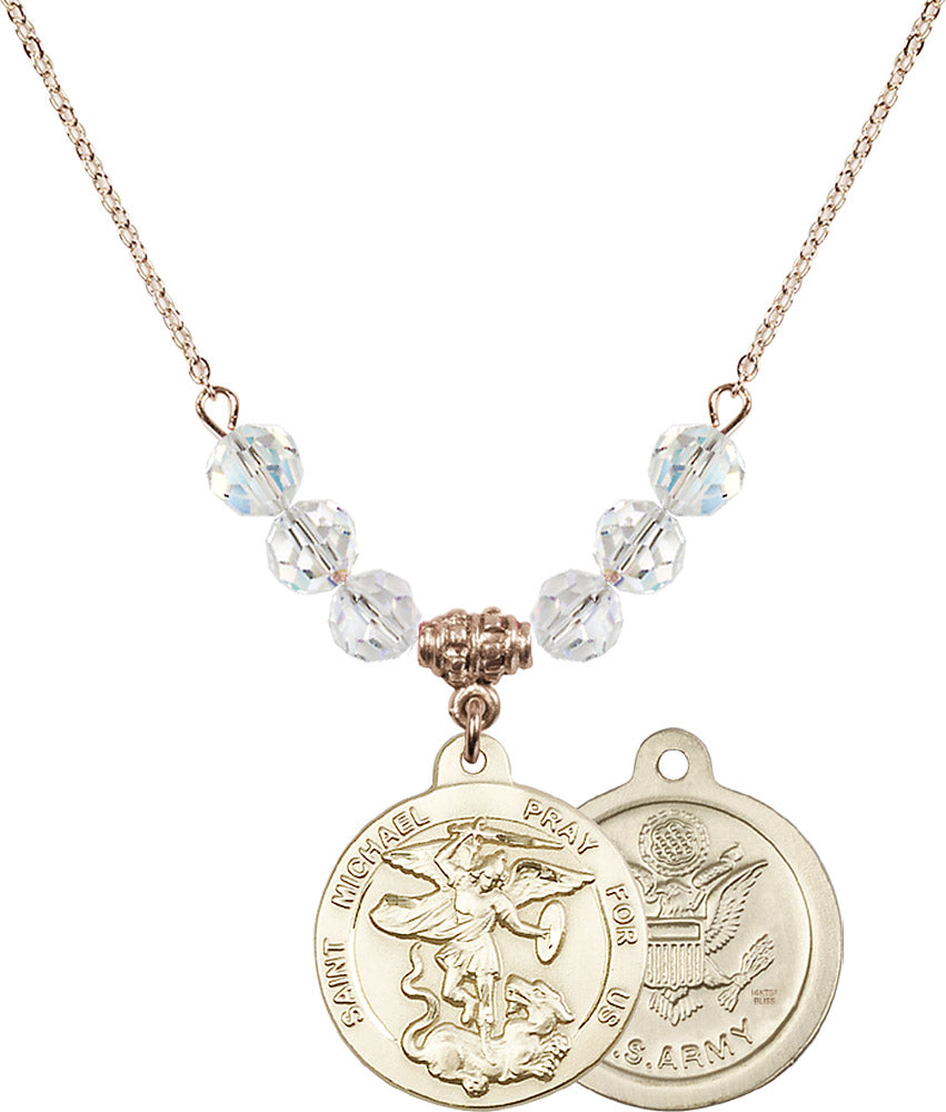 14kt Gold Filled Saint Michael / Army Birthstone Necklace with Crystal Beads - 0342