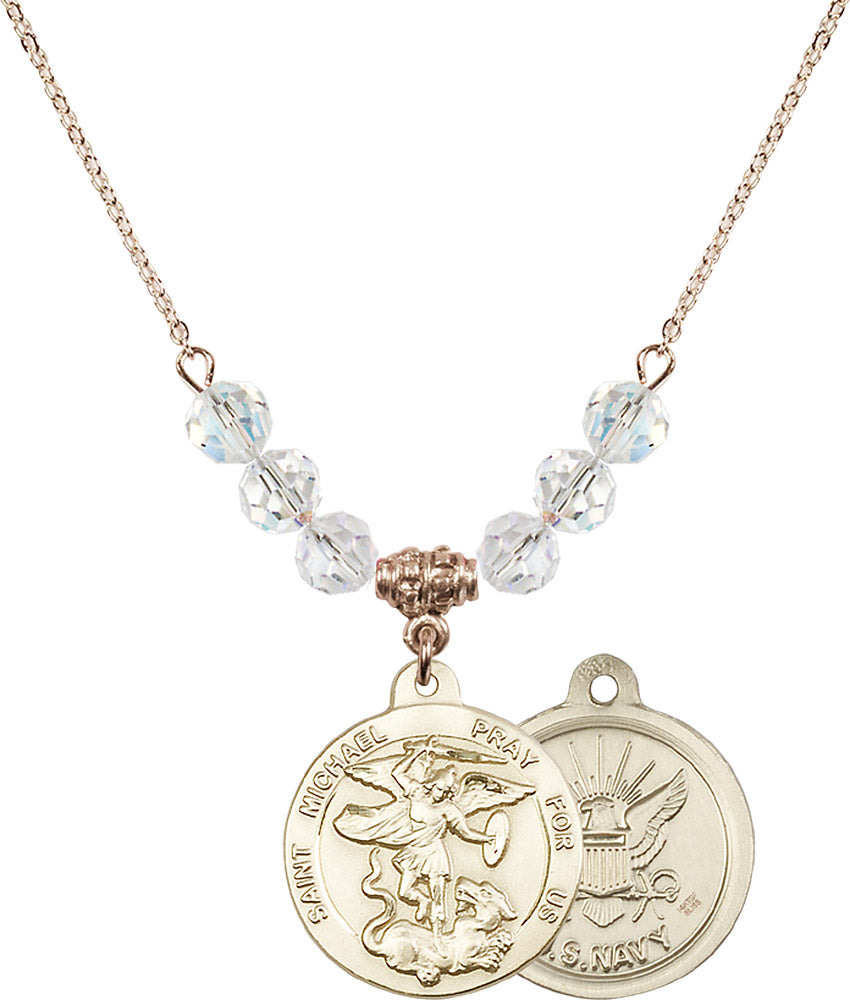 14kt Gold Filled Saint Michael / Navy Birthstone Necklace with Crystal Beads - 0342