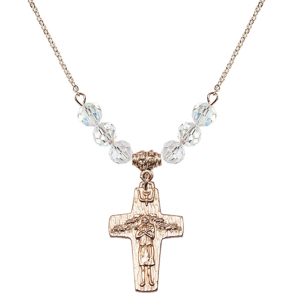 14kt Gold Filled Papal Crucifix Birthstone Necklace with Crystal Beads - 0569