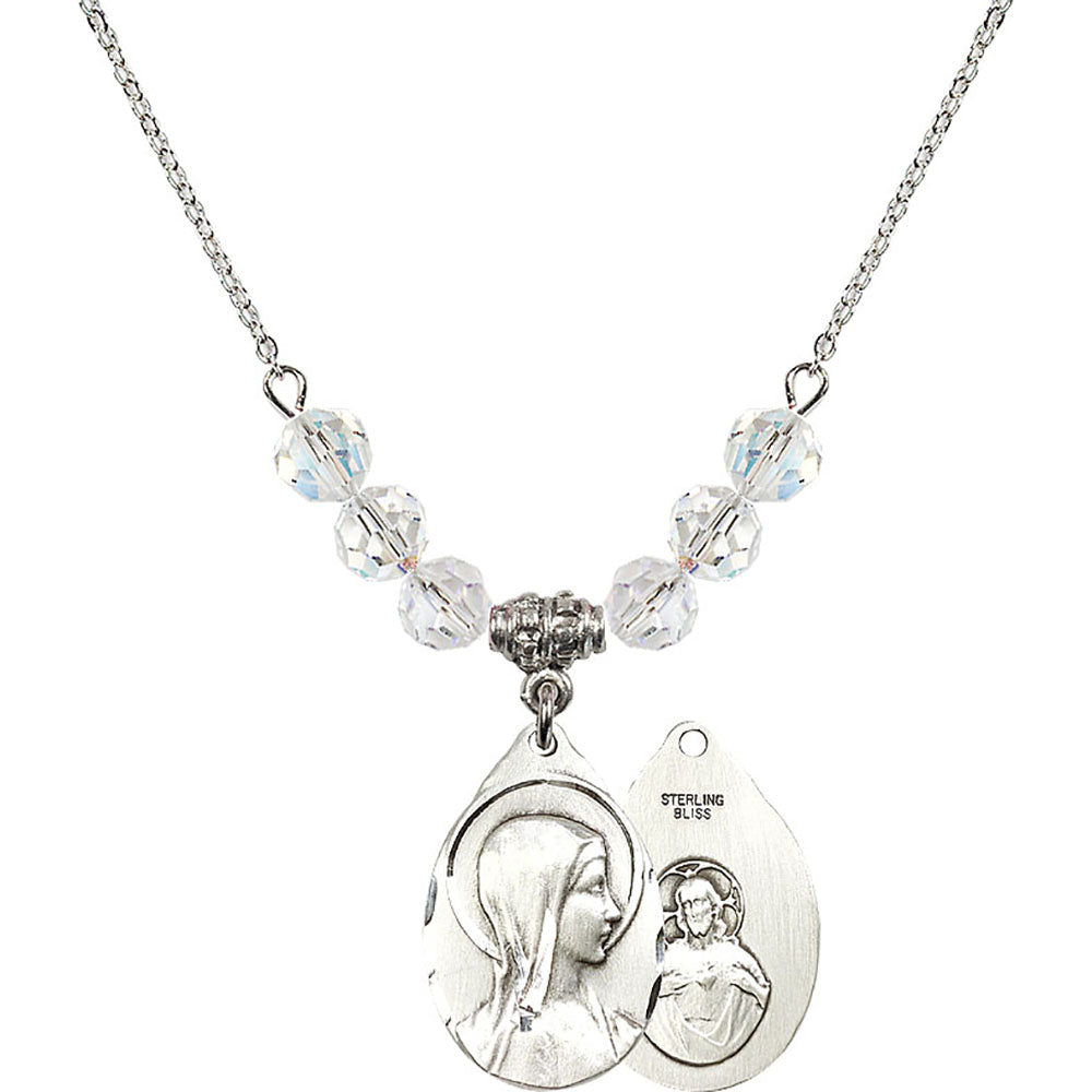 Sterling Silver Sorrowful Mother Birthstone Necklace with Crystal Beads - 0599