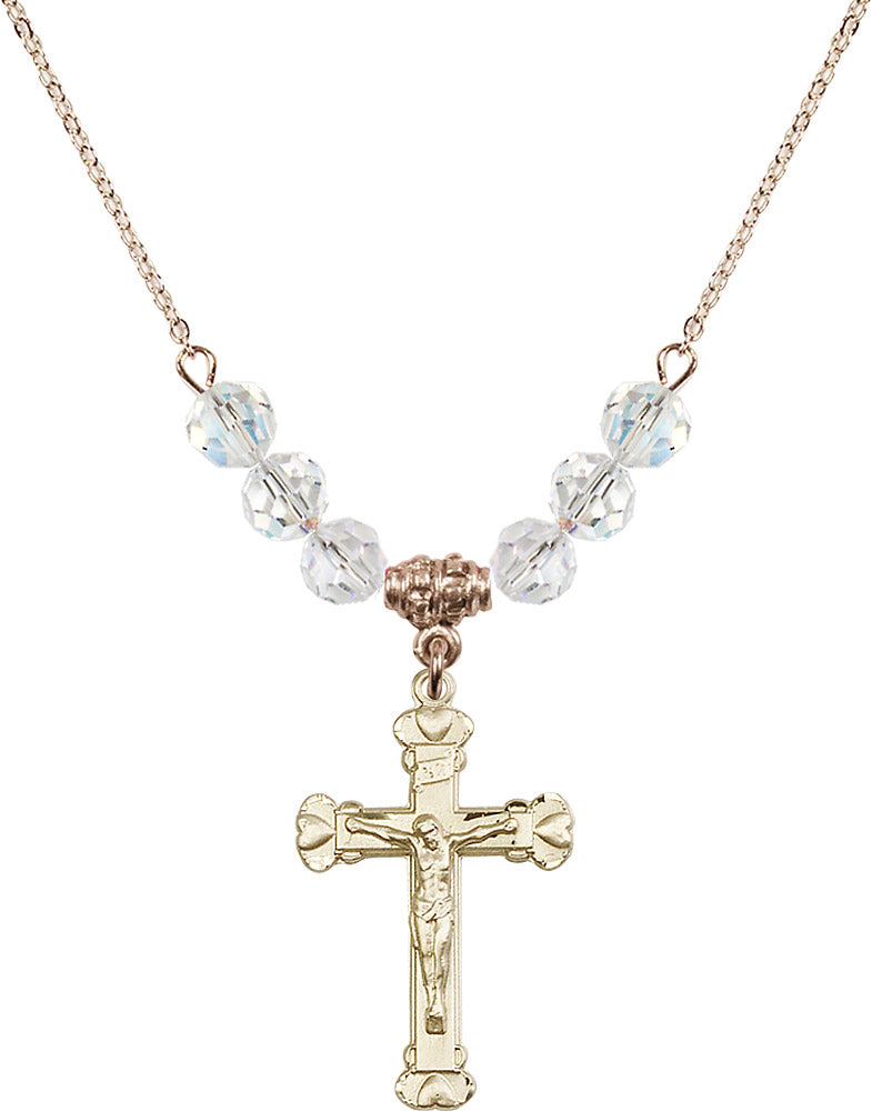 14kt Gold Filled Crucifix Birthstone Necklace with Crystal Beads - 0620