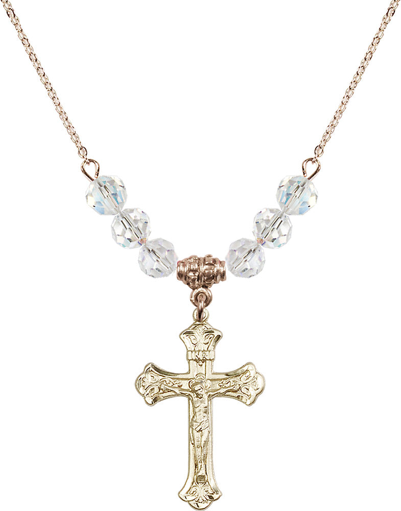 14kt Gold Filled Crucifix Birthstone Necklace with Crystal Beads - 0622
