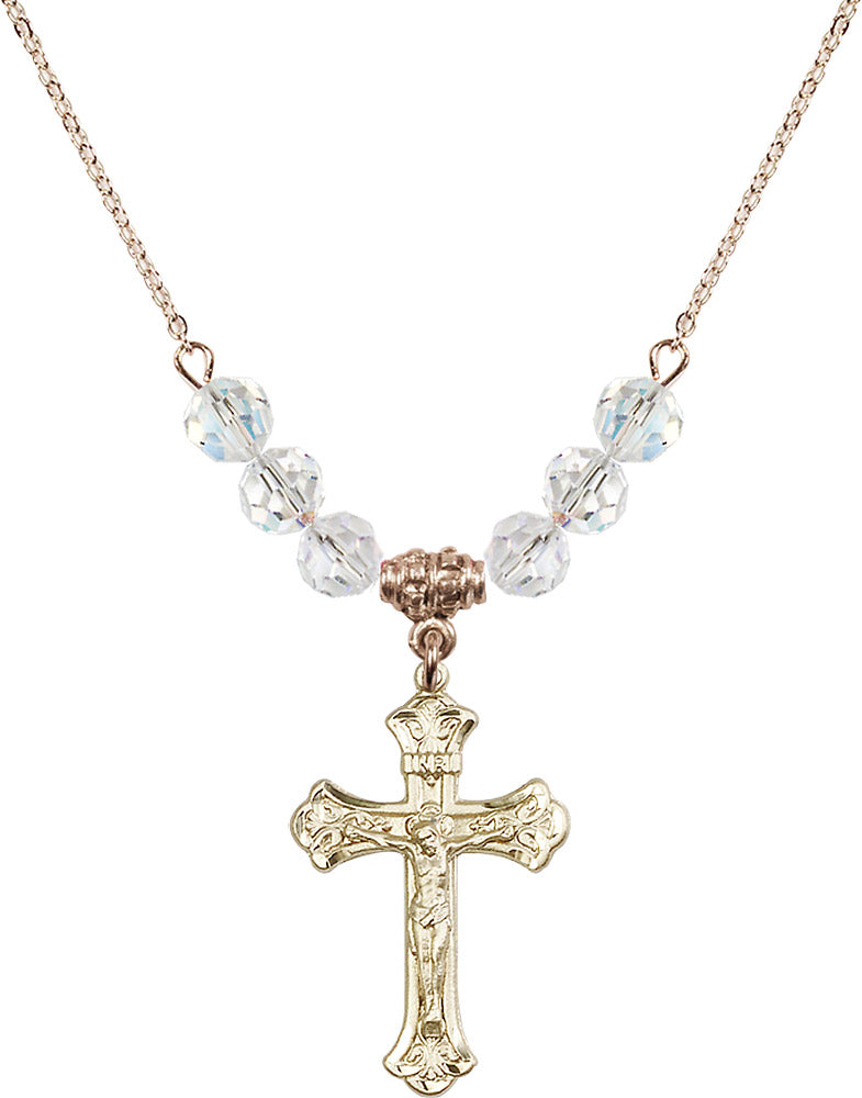 14kt Gold Filled Crucifix Birthstone Necklace with Crystal Beads - 0622