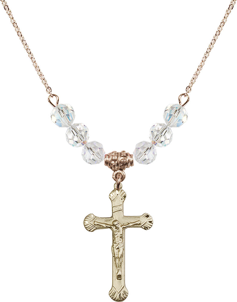 14kt Gold Filled Crucifix Birthstone Necklace with Crystal Beads - 0664