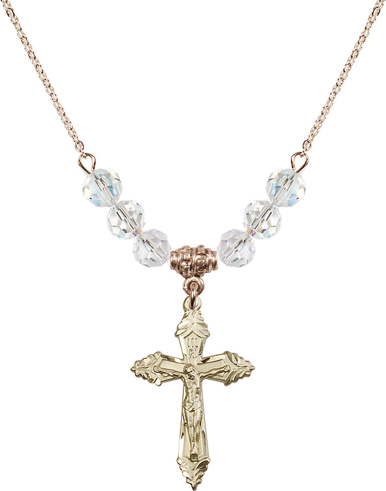 14kt Gold Filled Crucifix Birthstone Necklace with Crystal Beads - 0665