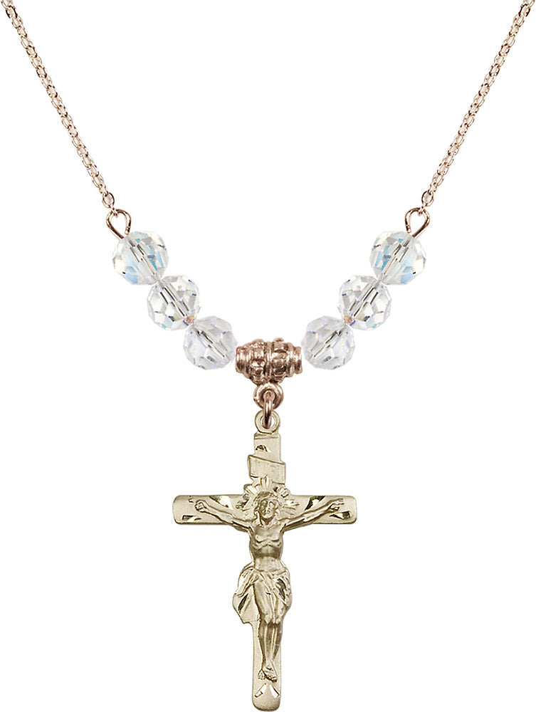 14kt Gold Filled Crucifix Birthstone Necklace with Crystal Beads - 0668
