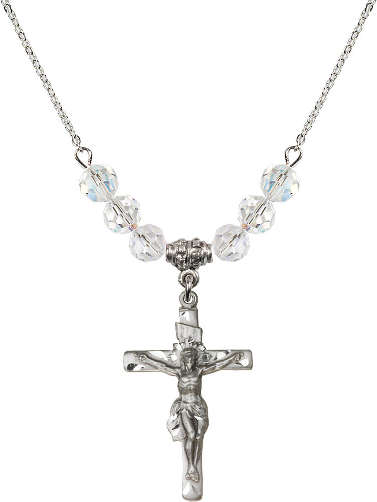 Sterling Silver Crucifix Birthstone Necklace with Crystal Beads - 0668