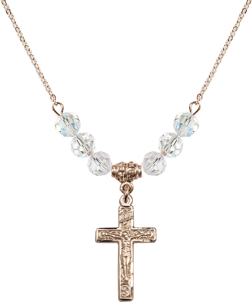 14kt Gold Filled Crucifix Birthstone Necklace with Crystal Beads - 0673