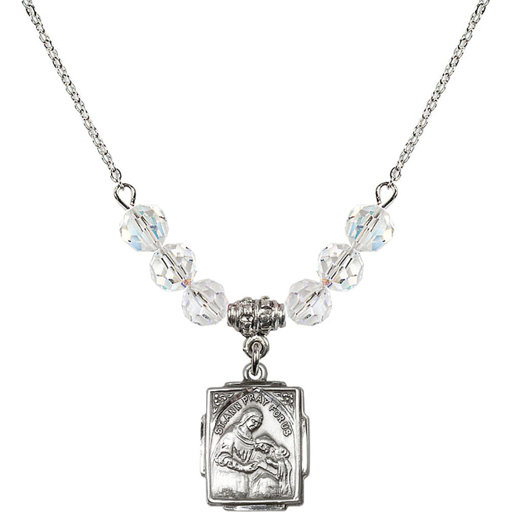 Sterling Silver Saint Ann Birthstone Necklace with Crystal Beads - 0804